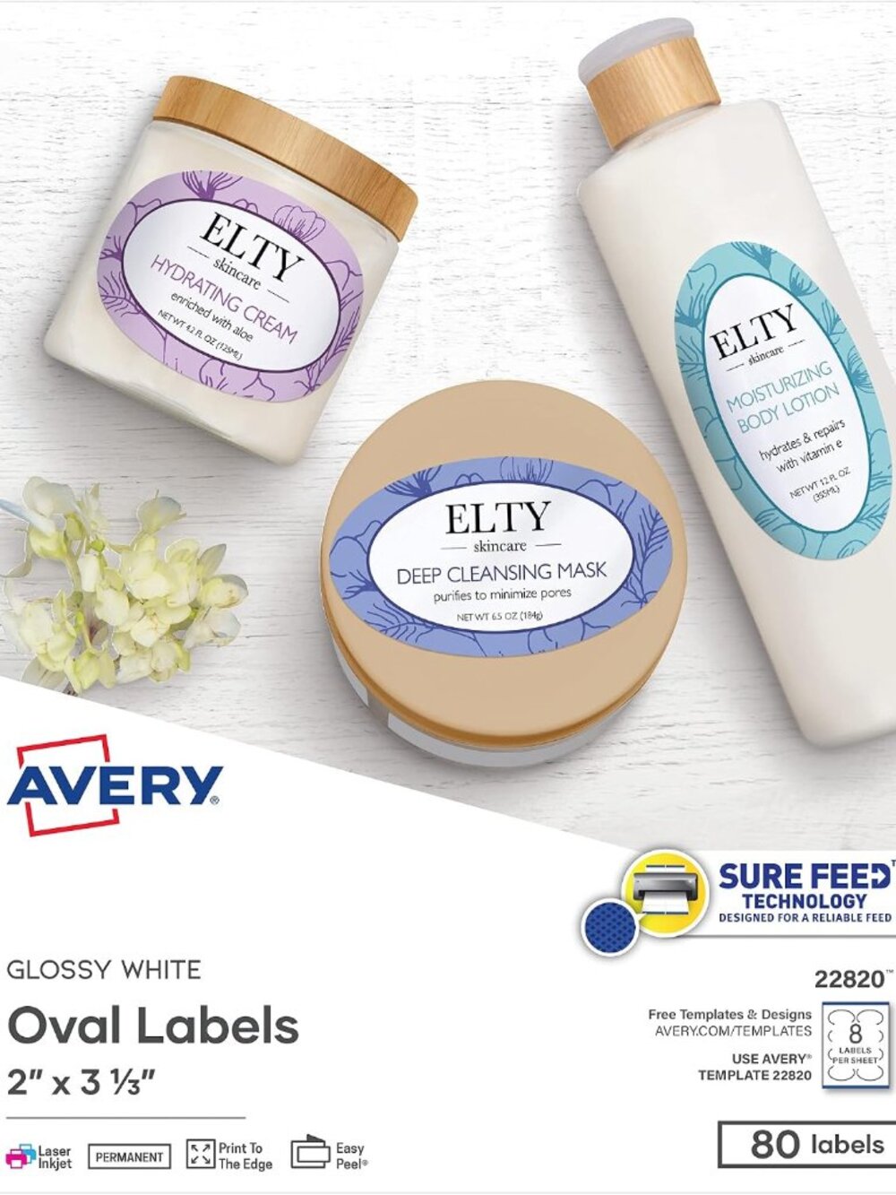 Printable Oval Labels, 2" x 3-1/3", Glossy White, Laser & Inkjet Compatible, 80